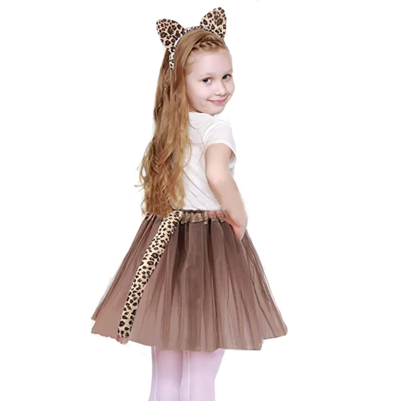 Girls Kids Women Cat Cheetah Ear Headband Tails Bow Tail Leopard Animals Set Birthday Gift Headwear Halloween Costume Christmas