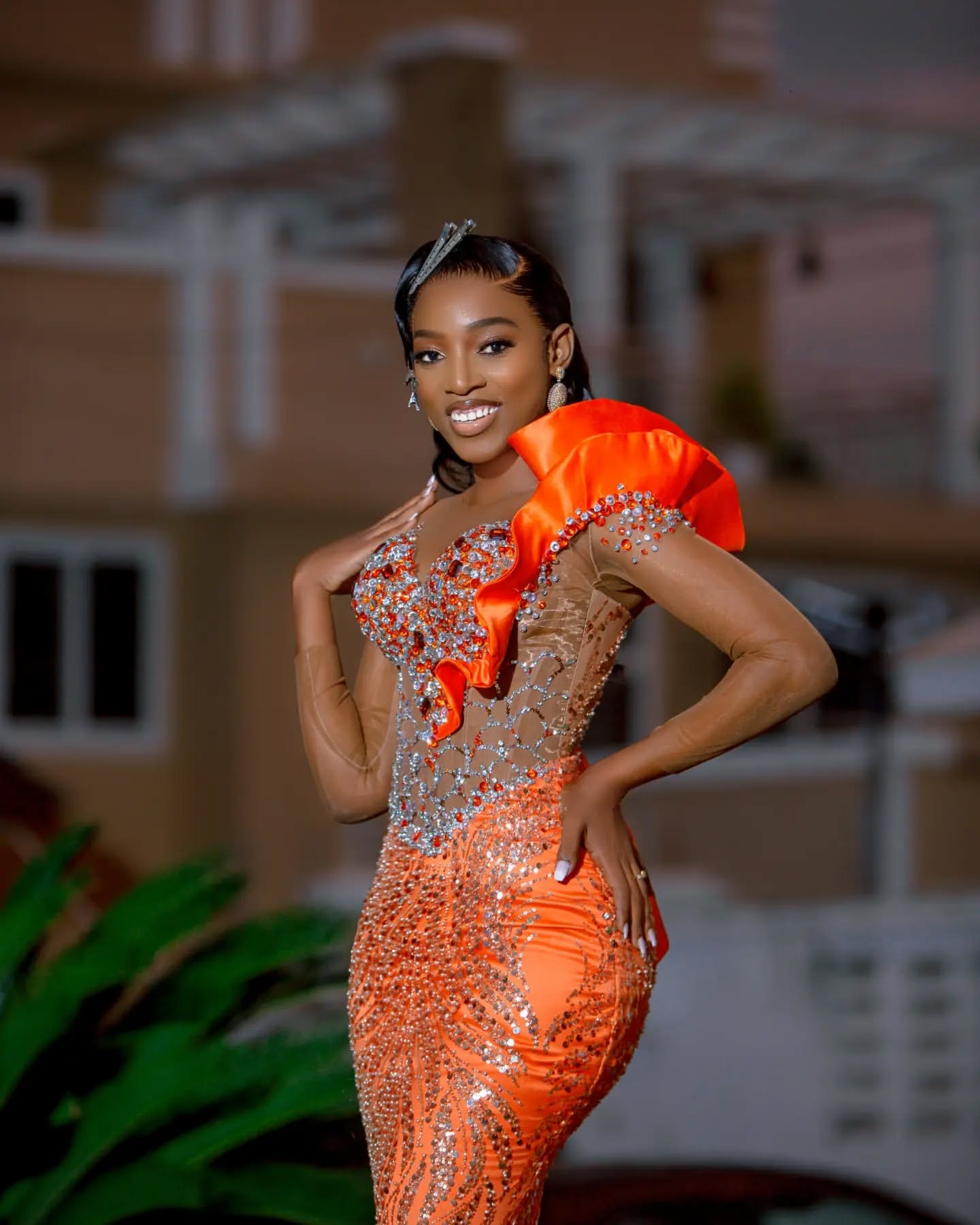 Mermaid Orange Prom Dresses Rhies Beaded Sequined Evening Formal Party Second Birthday Engagement Gowns Plus Size Dress For Special Ocns D