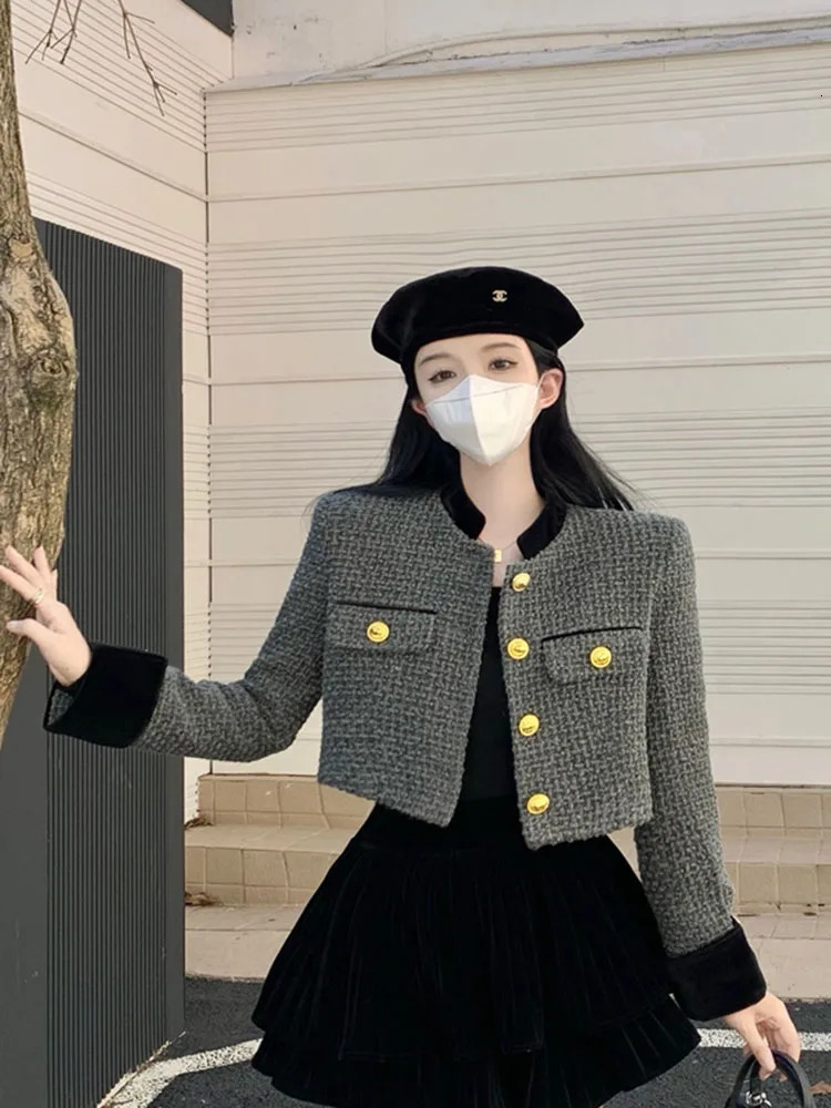 Zoki Christmas Red Sweet Tweed Jackets Women Elegant Long Sleeve Slim Short Coat Korean Casual Vintage All Match Outwear Tops 241220