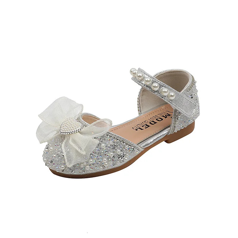 Sandals for Children Rhinestone Bow Wedding Princess Girls Sandal Party Dance Baby Student Flats Kids Performance Shoes 241219