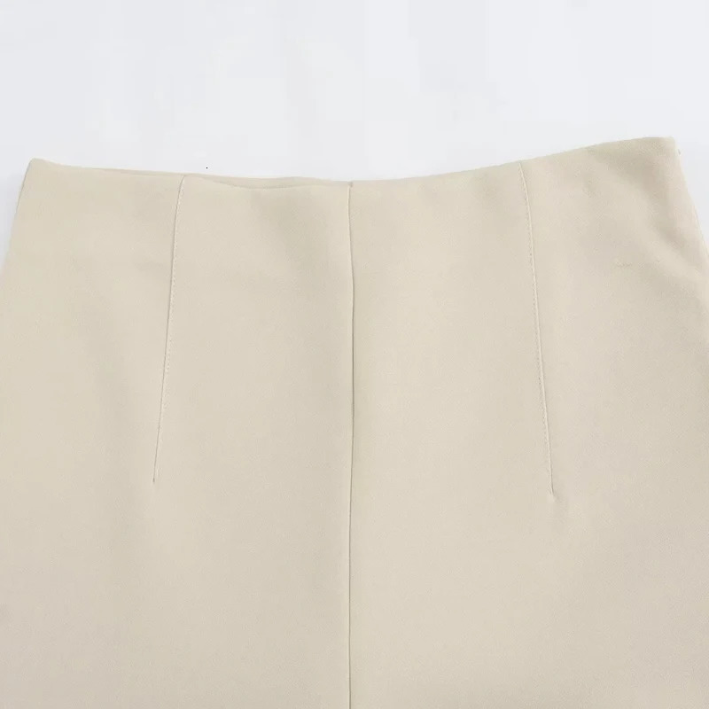 TRAF Beige Women Pants Wide Leg Zipper Lady In Spring Summer Mid Waist Fashion Elegant Office Clothing 241218