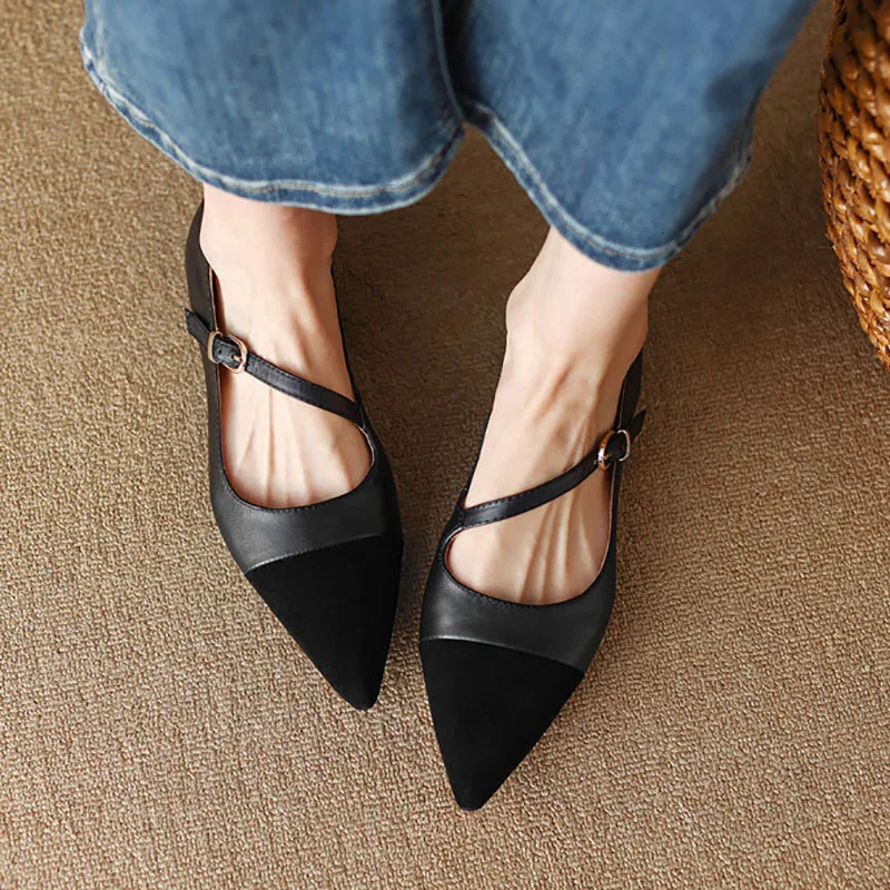 Women's Flats Pointed Toe Mary Jane For Women Elegant Dress Oblique Strap Ladies Shoes