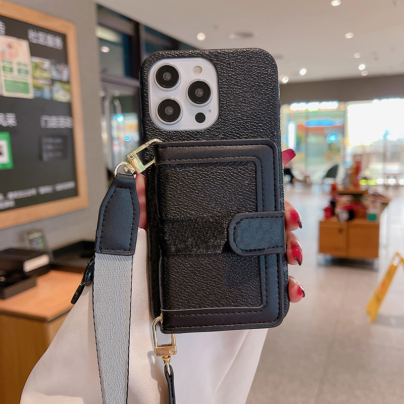 Étui de téléphone de portefeuille en cuir de luxe pour iPhone 16 15 Samsung S25 STRAP CROSS-FORM-FORCH CARTER MAGNETINE TAB MAGNET CLOSTURE LENS