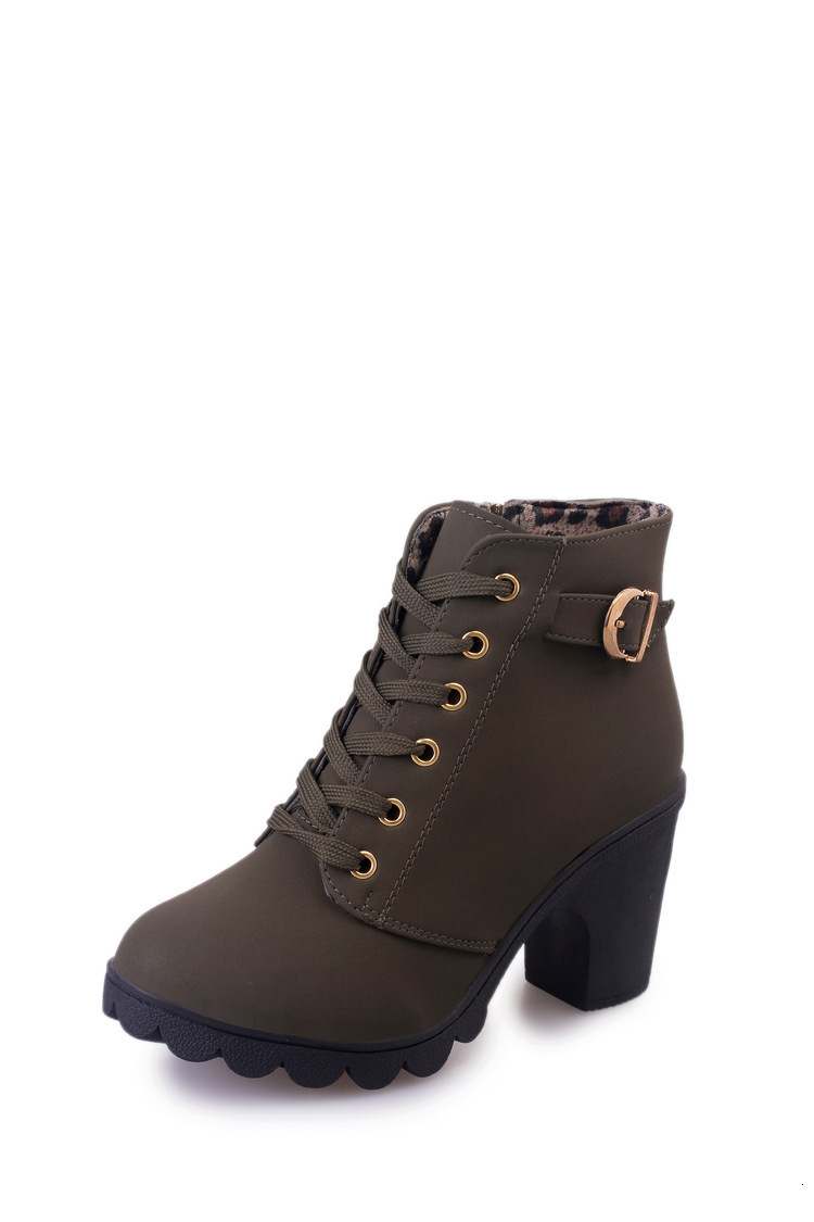 Martin Lace Ddmywed Up Round Head Women S Frosted Material Coarse High Heel Short Boots Chinese Brand Shoes F Ddmysaturn