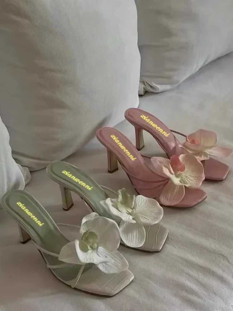 2024 Fi Shoes Fem New Elegant Flower Design Sandals Casual Fixed Outerwear High Heels Sandals Y241219