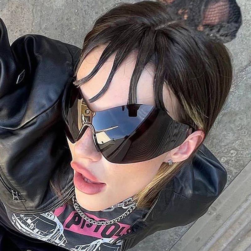 Oversized One Piece Y2K Sunglasses Women Brand Vintage Punk Rimless Sun Glasses Female Men Unique Star Shades Oculos De Sol S70 003 IVSTA