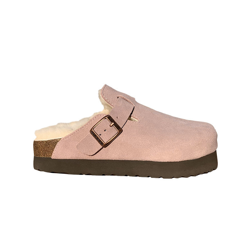 2025s Designer Autumn/Winter New Thick Bottom Shoes Women Plush Hairy Outer Wear Baotou Boken hot Height Increasing Half Slippers
