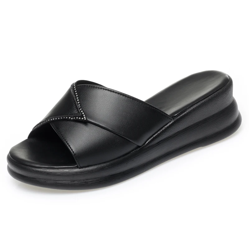 AIYUQI Women Slippers Wedge Genuine Leather Summer Slippers Women Large Size Casual Mom Slippers Ladies
