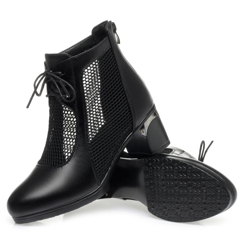 AIYUQI Women's Summer Boots Genuine Leather Women's Booties Mesh Large Size Women's Cool Boots