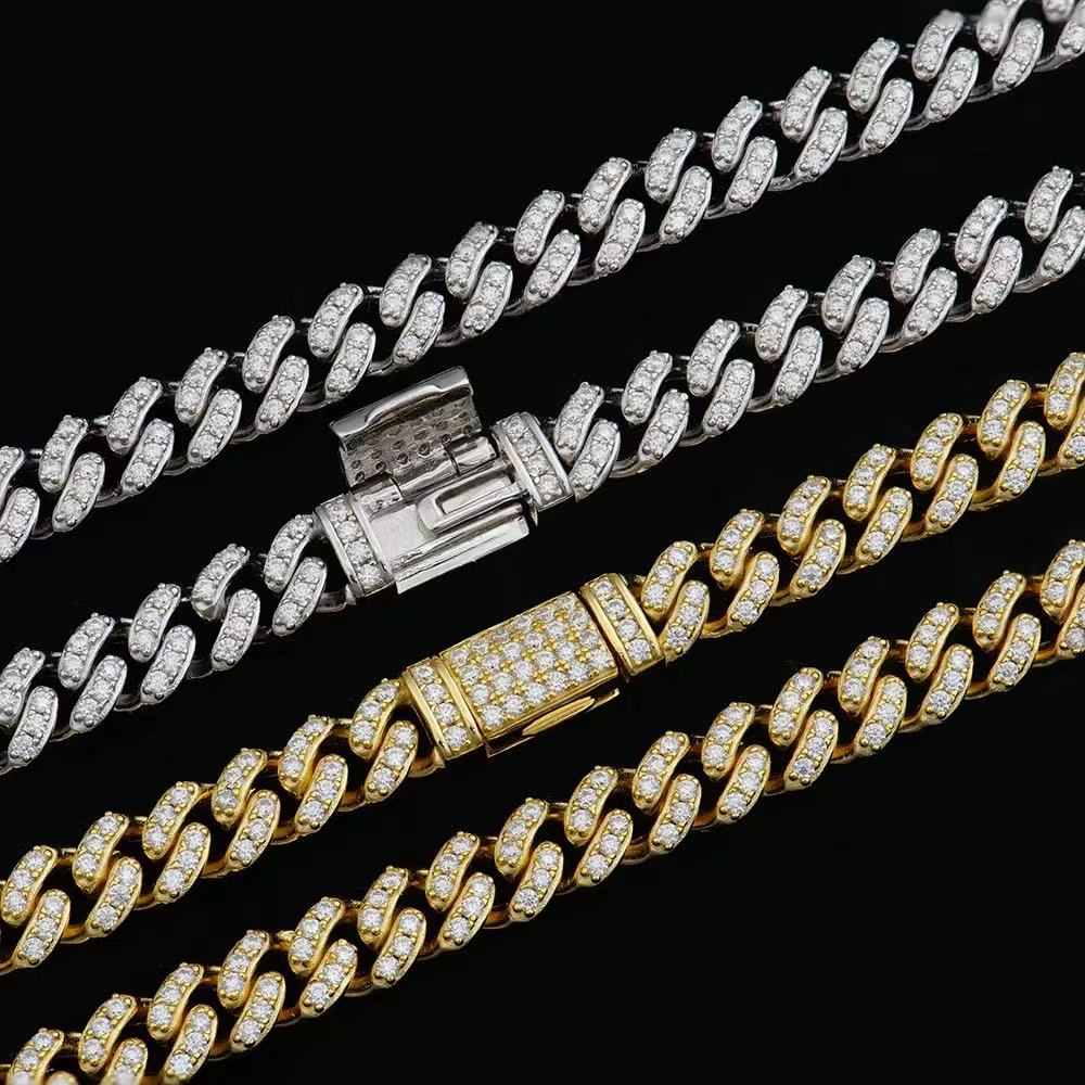 Pass Dia Tester Gra Certificates 8mm Width One Row Sterg Sier Vvs Moissanite Cuban k Chain Necklace