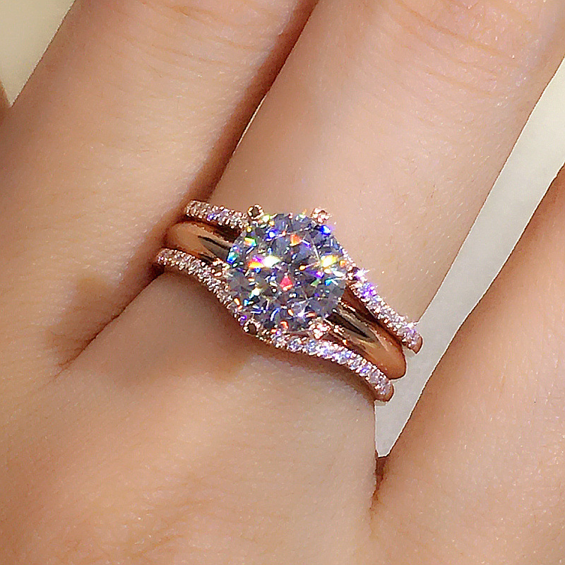 Anziw Gold Color 3.0CT Moissainte Wedding Rings Bridal Sets for Women Classic 2ct Designed Promise Band Engagement Jewelry Gifts 240802