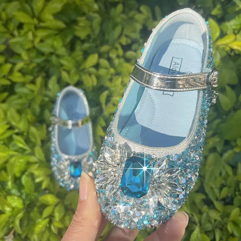 Girls Crystal Shoes Elsa Princess Shoes Non-slip Flat Shoes Childrens Soft-soled Foreign Crystal Shoes in Spring and Autumn 241219