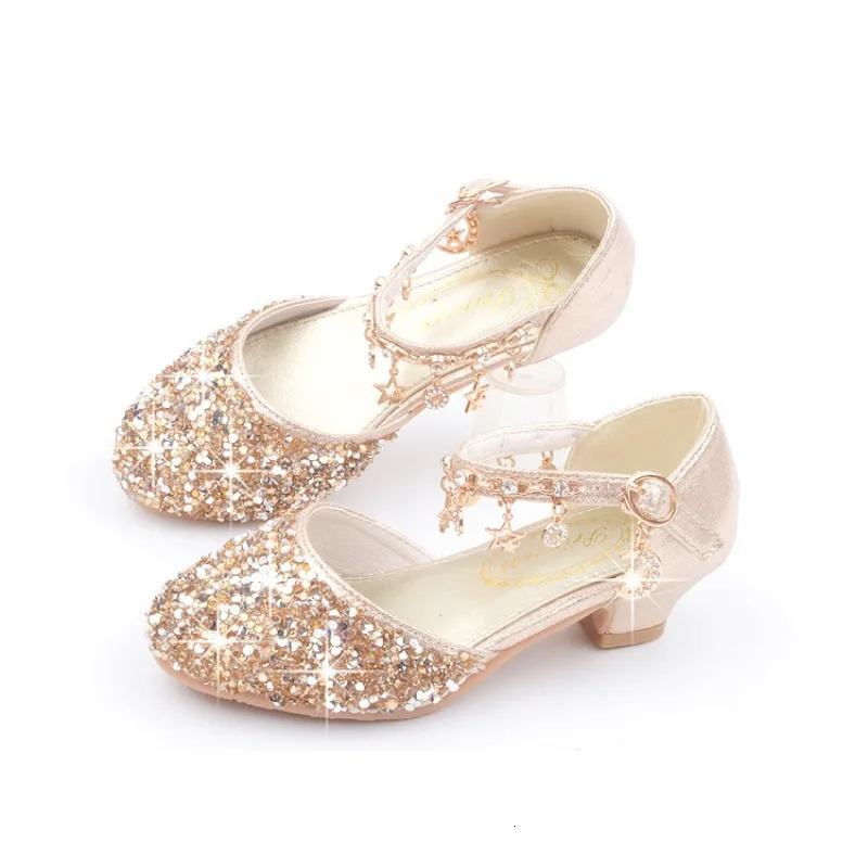Girls Sequins Performance Shoes Kids Glitter Toes Capped Sandals Childrens Princess High-heeled Shoes Spring Autumn 241219