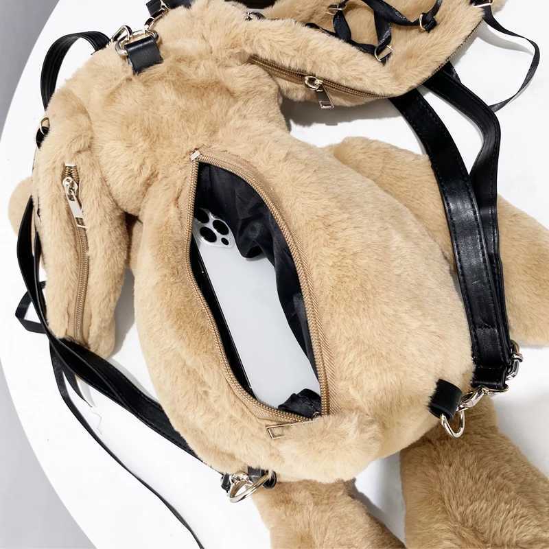 Faux Fur Cute Rabbit Backpack Bags For Women Luxury Designer Handbags And Purses 2024 New In Fashion Plush Lace String ShoulderXJ241219