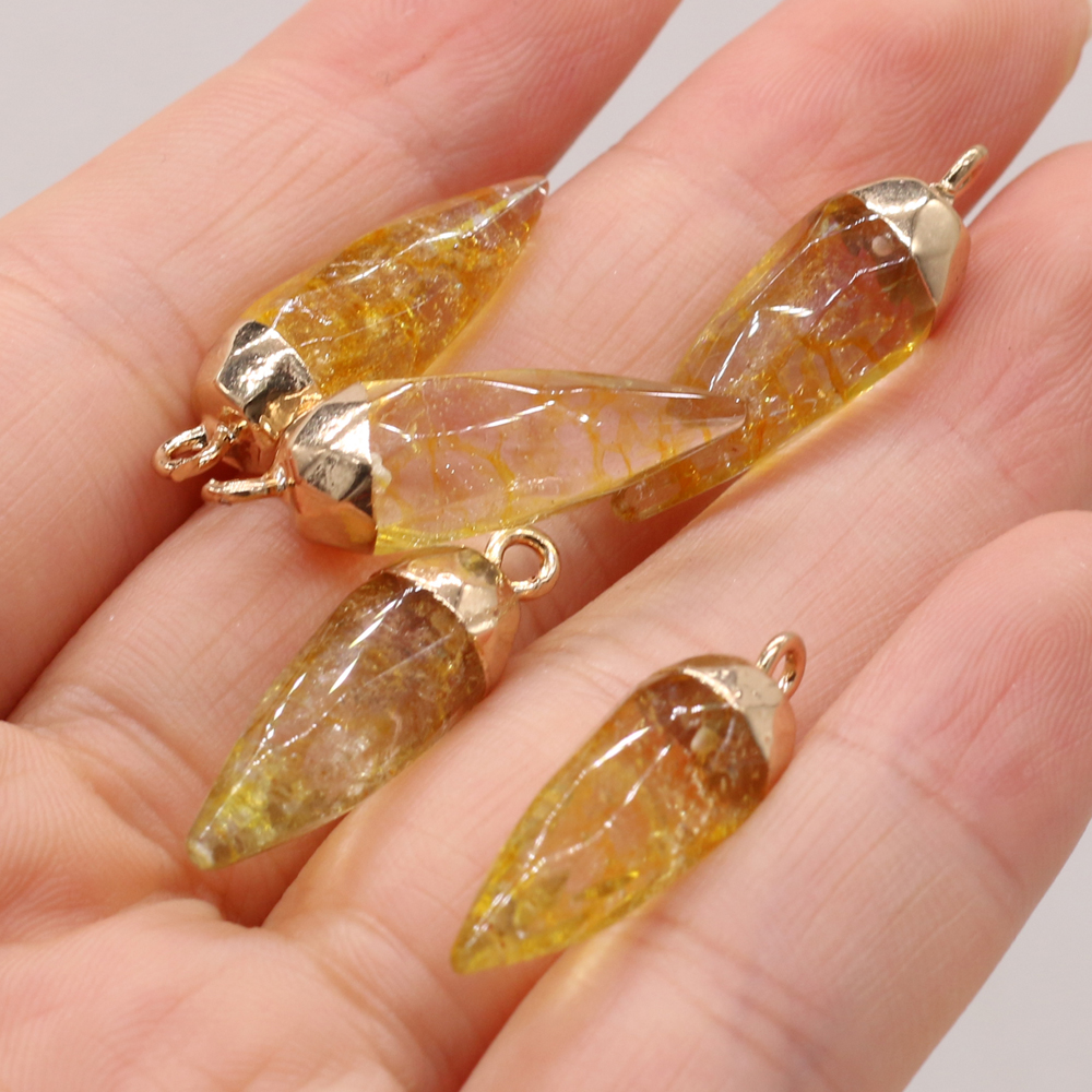 2 Pezzi Citrini Naturali Cone A Sospensione Forma Agate Naturale Pendante Ciond…