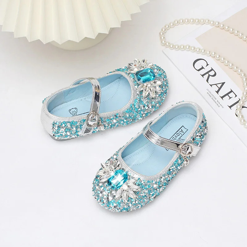 Girls Crystal Shoes Elsa Princess Shoes Non-slip Flat Shoes Childrens Soft-soled Foreign Crystal Shoes in Spring and Autumn 241219