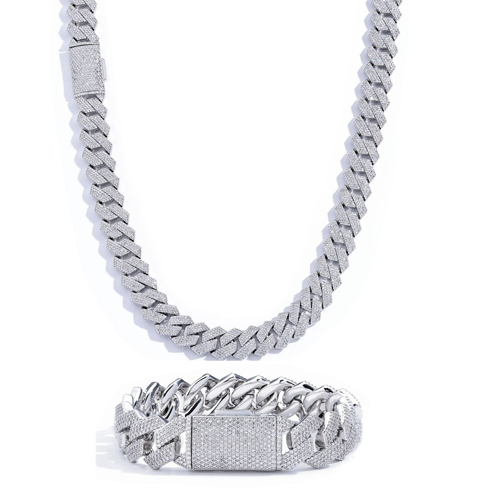 15MM Wide 4 Rows Diamond Chain Necklace Designer For Men High Quality Cuban Link Chain Rock Rapper Hip Hop 18k Gold Plated Stainless Steel Jewelry Party Outfit Gift