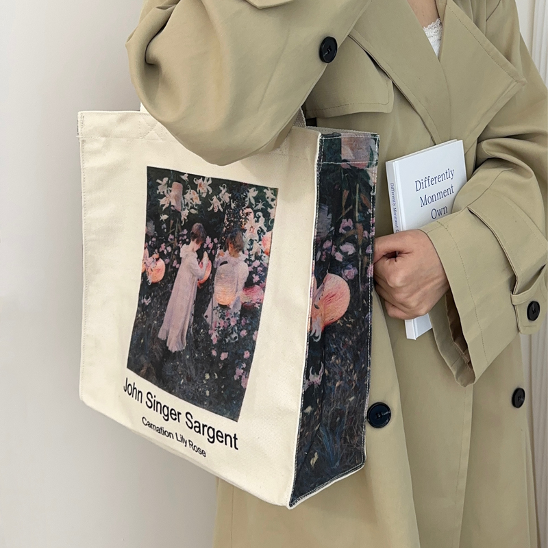 Extra Thick Canvas Female Shoulder Bag Van Gogh Morris Vintage Oil Painting Zipper Books Handbag Large Tote For Women Shopping