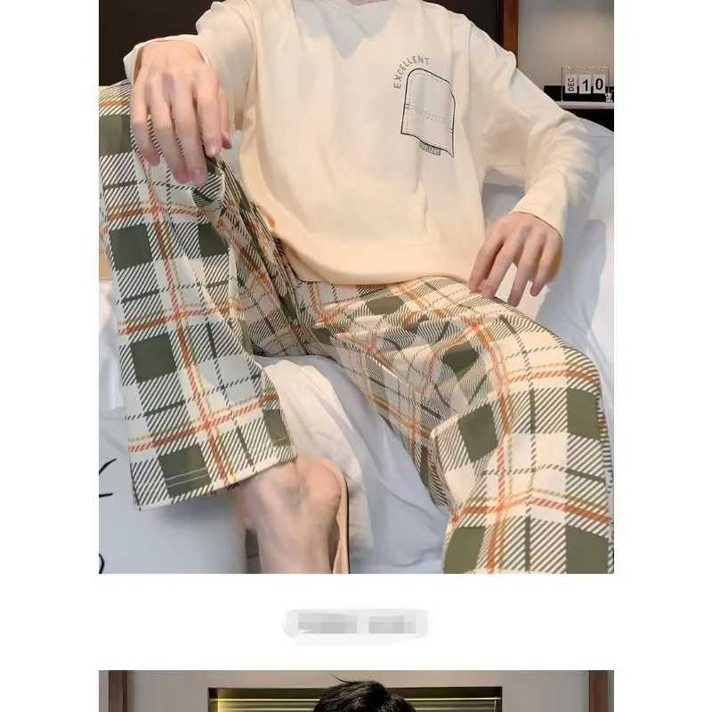 Plus size mens pajamas cartoon long sleeved Trouser student pajamas casual wear two-piece set round neck striped home wear W241221