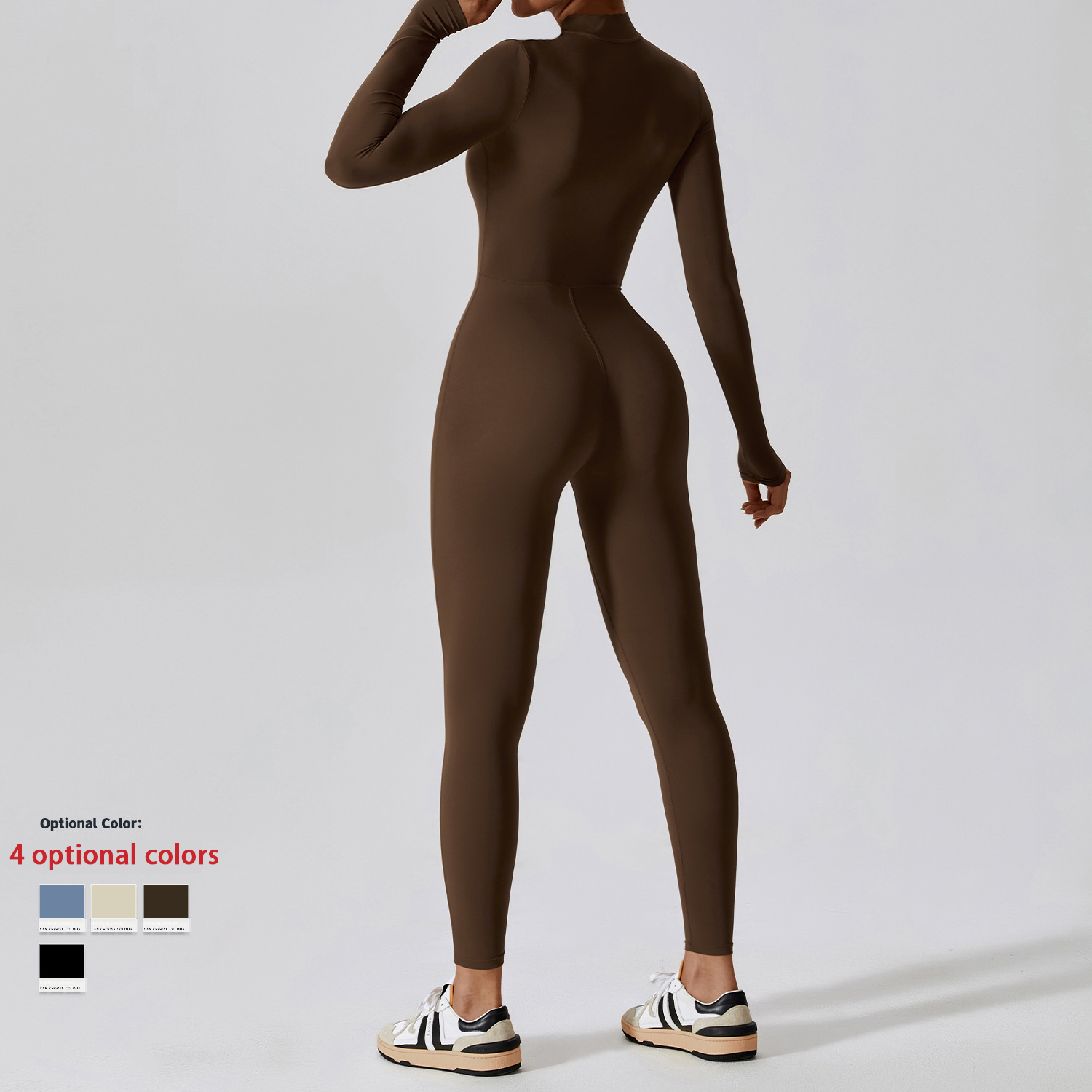 Zipper Nude Long Sleeve Yoga Bodysuit High Intensity Fitness Workout One Piece Leotard