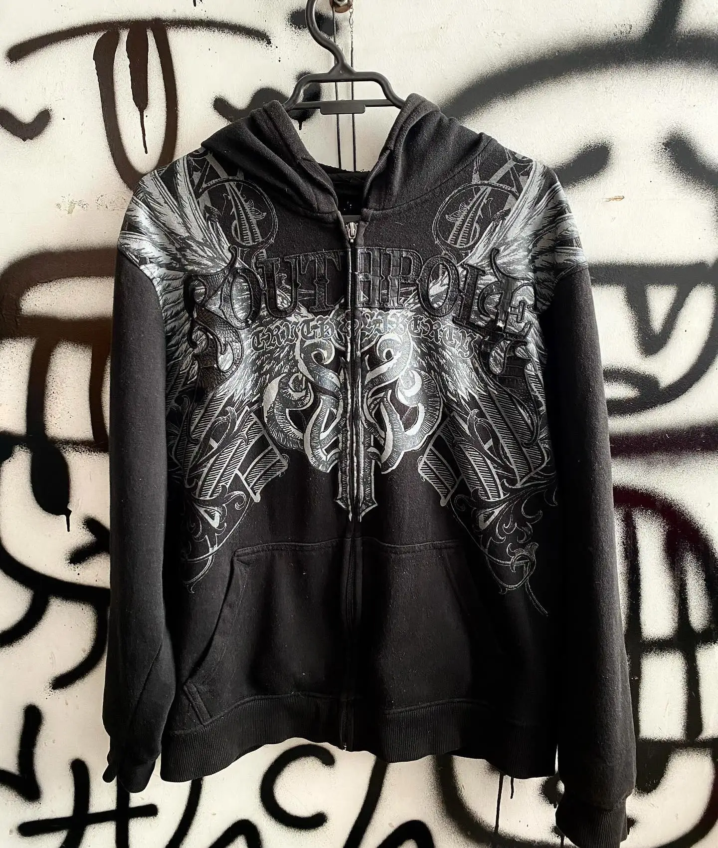 Affliction Zip Up Hoodies Men Women Street Hip Hop New Fashion Printing Washing Long Sleeve Coats Loose Hooded Casual Sweatshirt