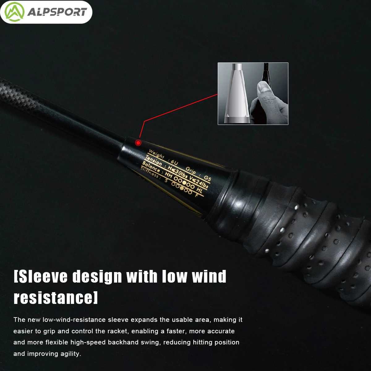 Alpsport XHP2.0 6U All Carbon Badminton Paddle MAX 30LBS Super Offensive Amateur Intermediate and AdvancedW241221