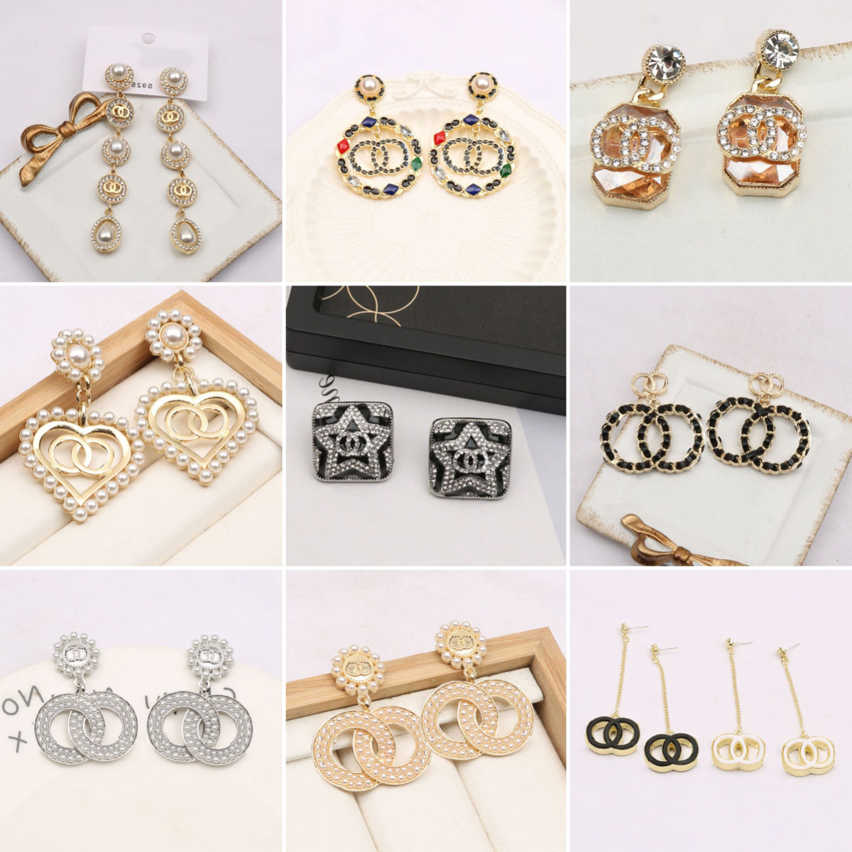 Fashion Round Letters Stud Earring Dangle Chandelier Geometric Designer inlay Crystal Rhinestone Pearl Earrings Women Luxury Wedding Party Jewerlry Accessories