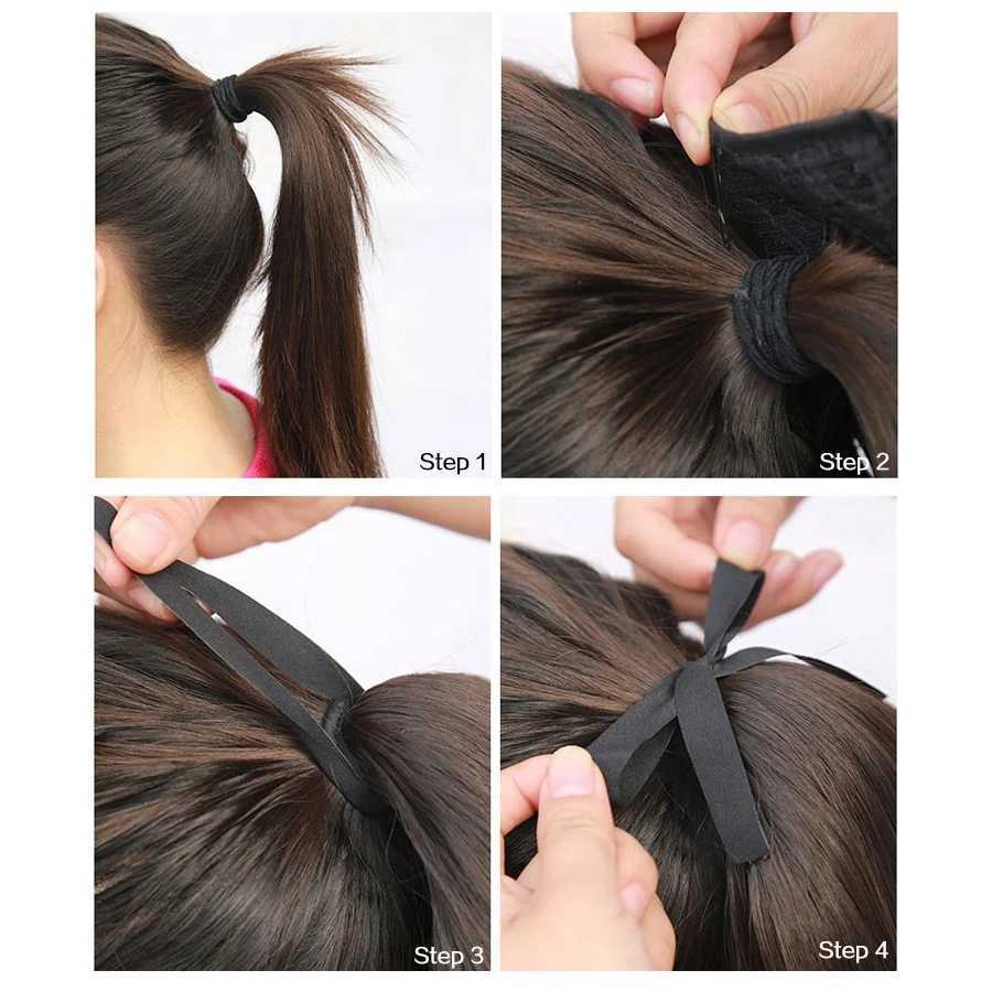 Synthetic Drawstring Straight Ponytail for Women Black Brown Ponytail Extension Wrap Around Clip In Ponytail Hair ExtensionXJ241221