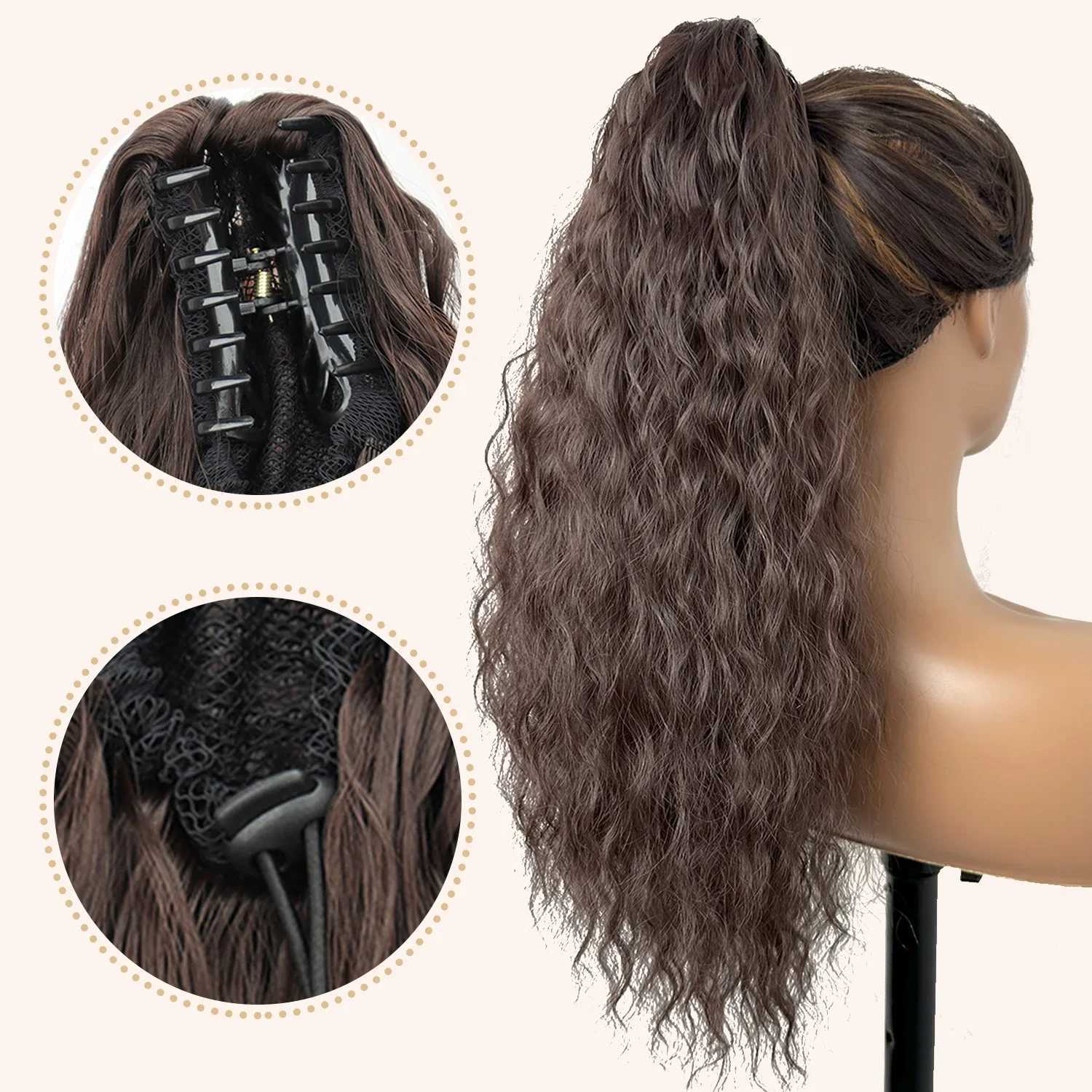 Synthetic Long Wavy Claw Clip Ponytail Extension Black Brown 18 Curly Pony Tail for Women Daily Use Fluffy Natural LookingXJ241221