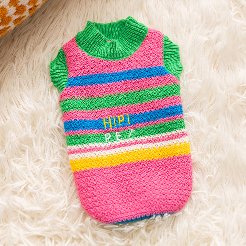 Simple colored striped sweater for dogs in autumn and winter, warm winter knitted sweater, pullover, two legged clothes, pet dog clothes