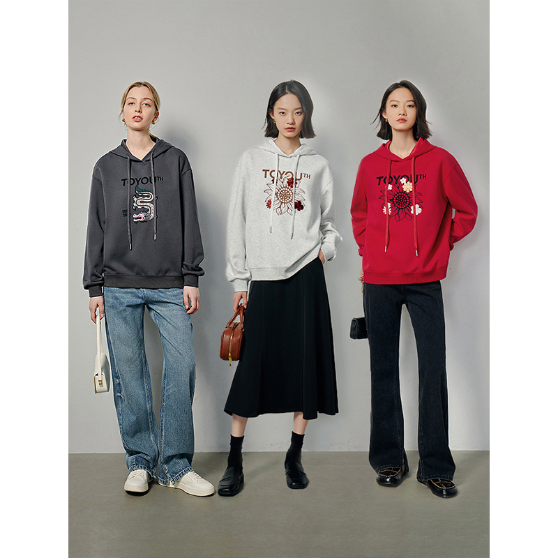 TOYOUTH Wer Emboridery Hoodies Sweatshirts For Women Spring Autumn Sweatshirt Girls Streetwear Pullovers
