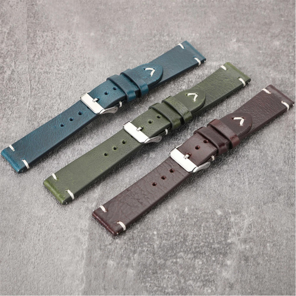 Oil Wax Leather Watch Strap 18mm 19mm 20mm 22mm Vintage Watch Band Black Blue Brown Available Handmade Watchband Accessories 241220