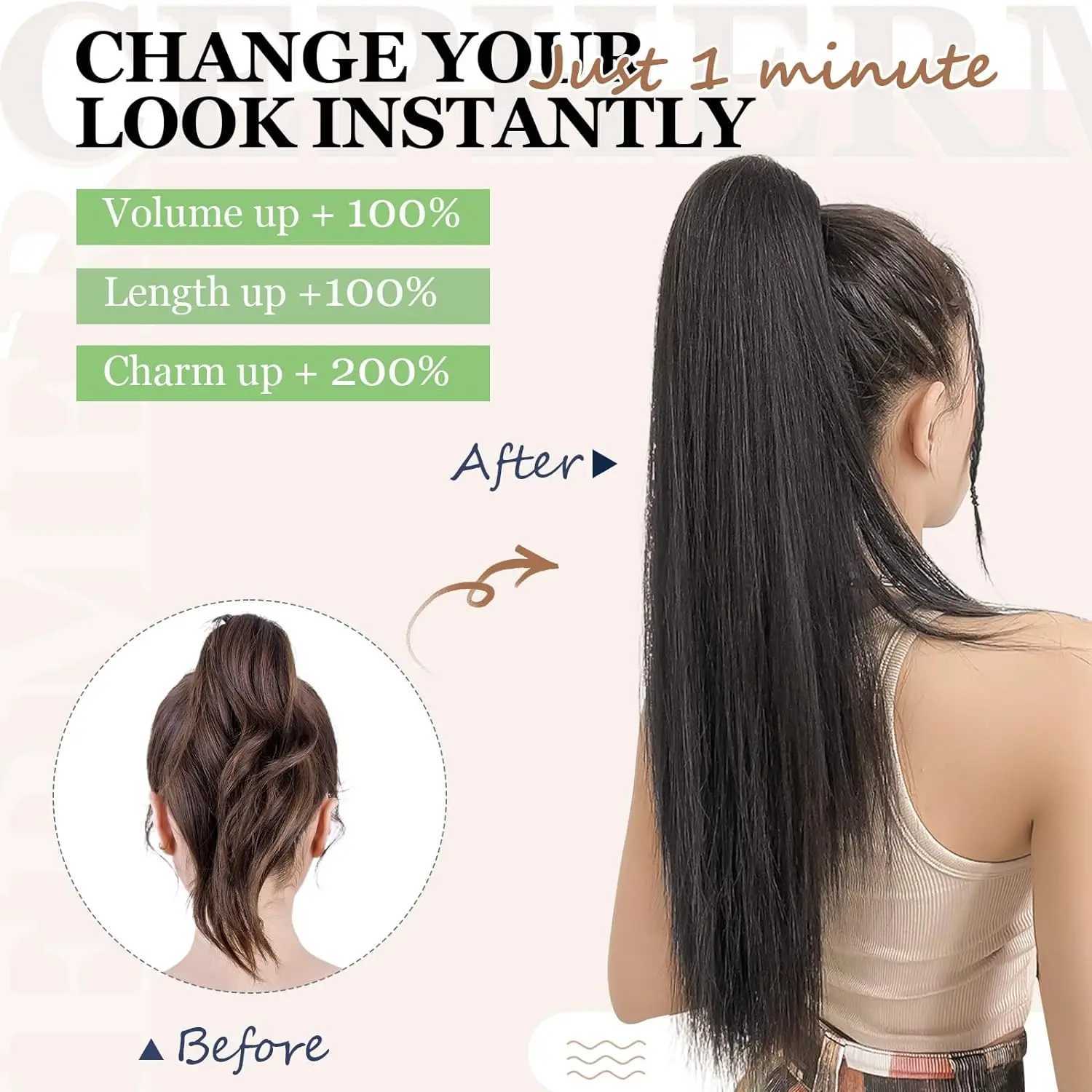 Long Straight Claw Clip Ponytail Hair Extensions - Heat Resistant Synthetic Hairpiece for Women Natural Looking Synthetic HairXJ241221