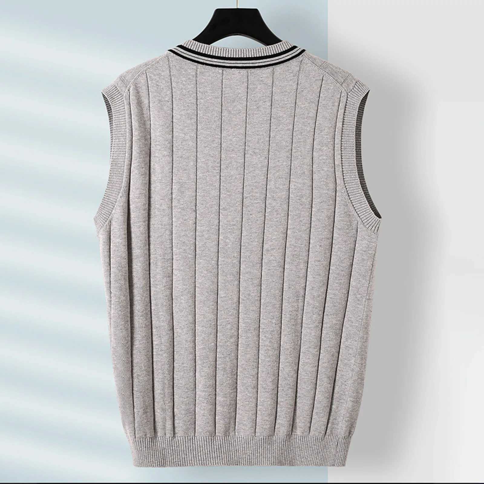 MenS Autumn And Winter Casual Sweater Vest Slim Fit Pure Cotton Sleeveless V Neck Solid Color Pullover Loose Knit CardiganXJ241221