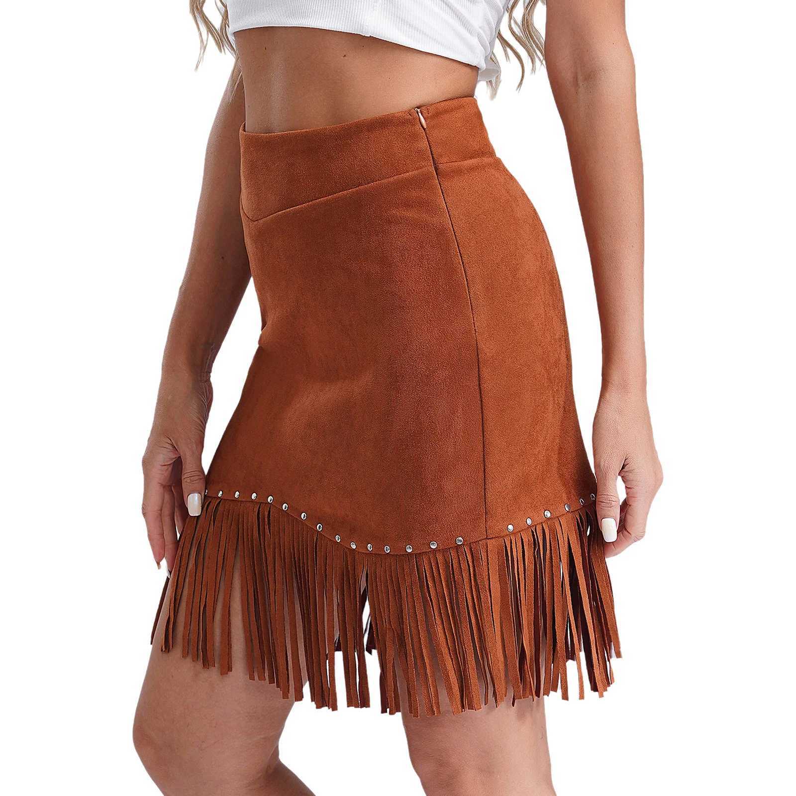 Womens Vintage Skirts Come Brown Cowboy Chic Hemline Fringe Outfits For Party Nightclub Photography Fe Daily StreetwearXJ241221