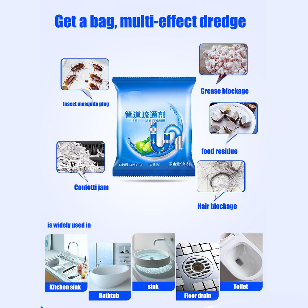 Pipe Dredge Deodorant Magic Powder Drain Clog Remover Fast Foaming Pipe Cleaner Powder Dredge Agent for Kitchen Toilet Pipeline