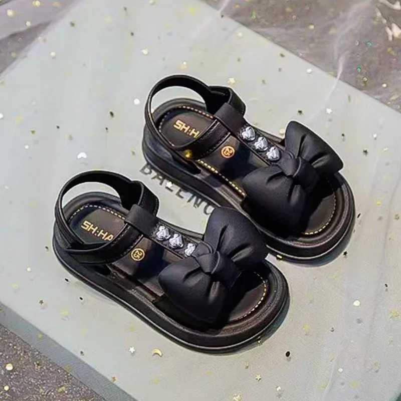 Sneakers Girls Open Toe Breathable Solid Color Sandals With Bowknot Decor Comfy Non Slip Chunky Beach Water Shoes Kids Indoor Footwea H241221