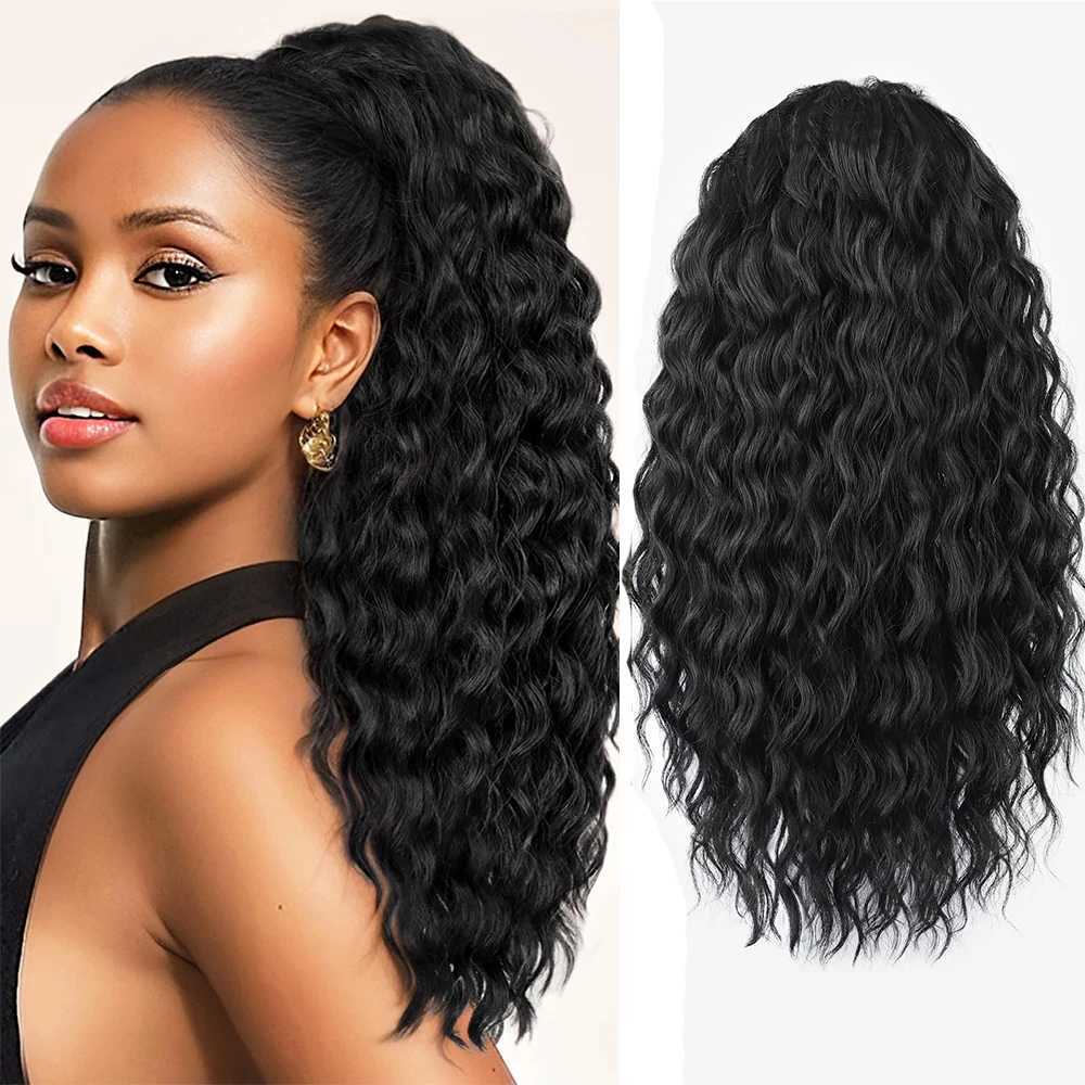Curly Ponytail Extension Synthetic Drawstring Ponytail for Women 24Inch Long Curly Wavy Clip in Hairpiece for Daily PartyXJ241221