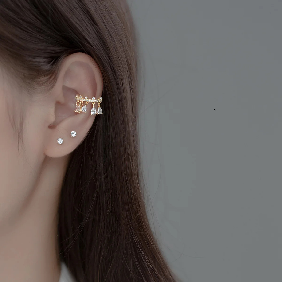 Clip Earrings For Women Ear Cuffs SILVER 925 Gold Color Water Drop Tassel Zircon Fine Jewelry Trend 241220