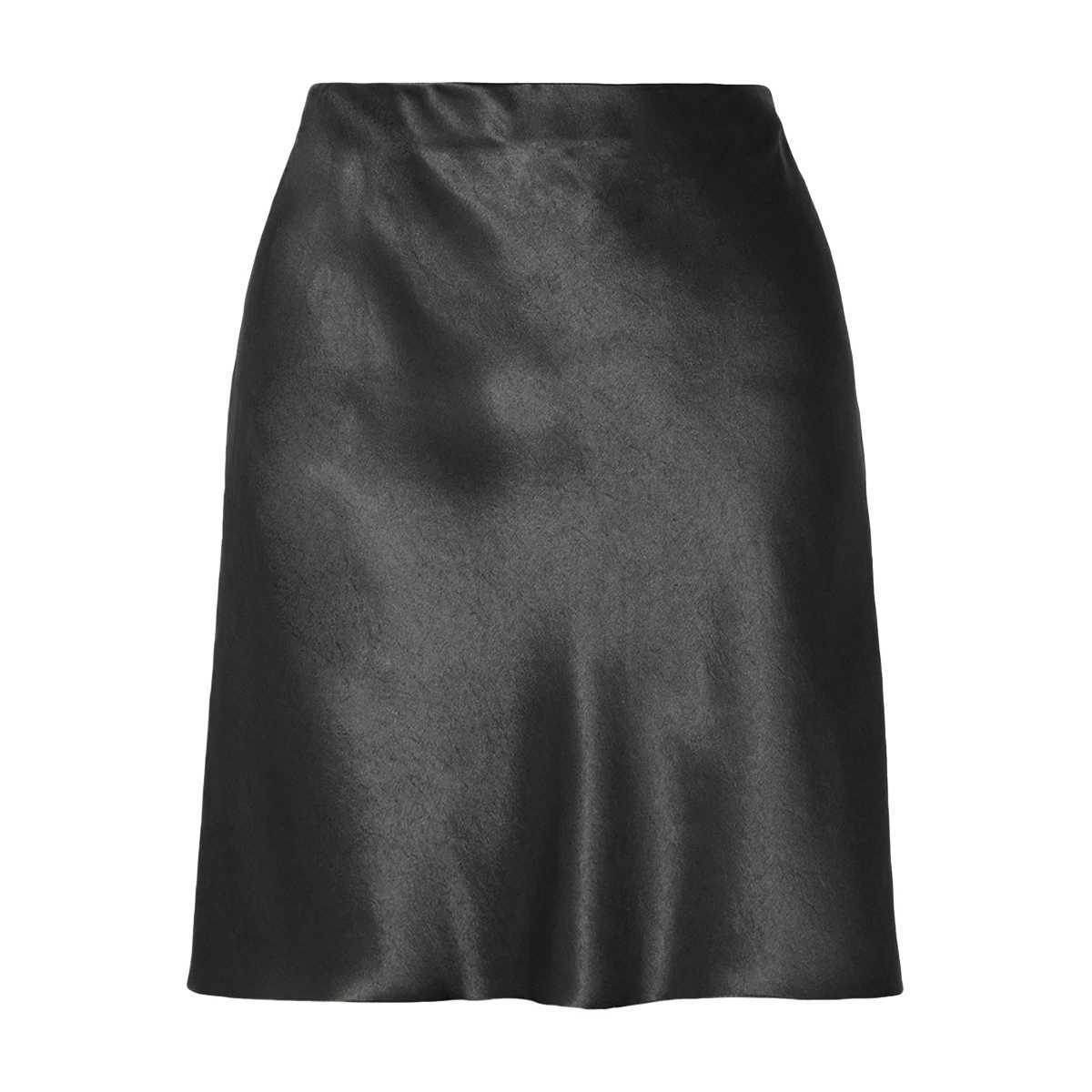 2024 New Womens Summer Black Elastic High Waist Satin Skirt Office Lady Ele Solid Color Korean Fashion A-Line Short SkirtsXJ241221
