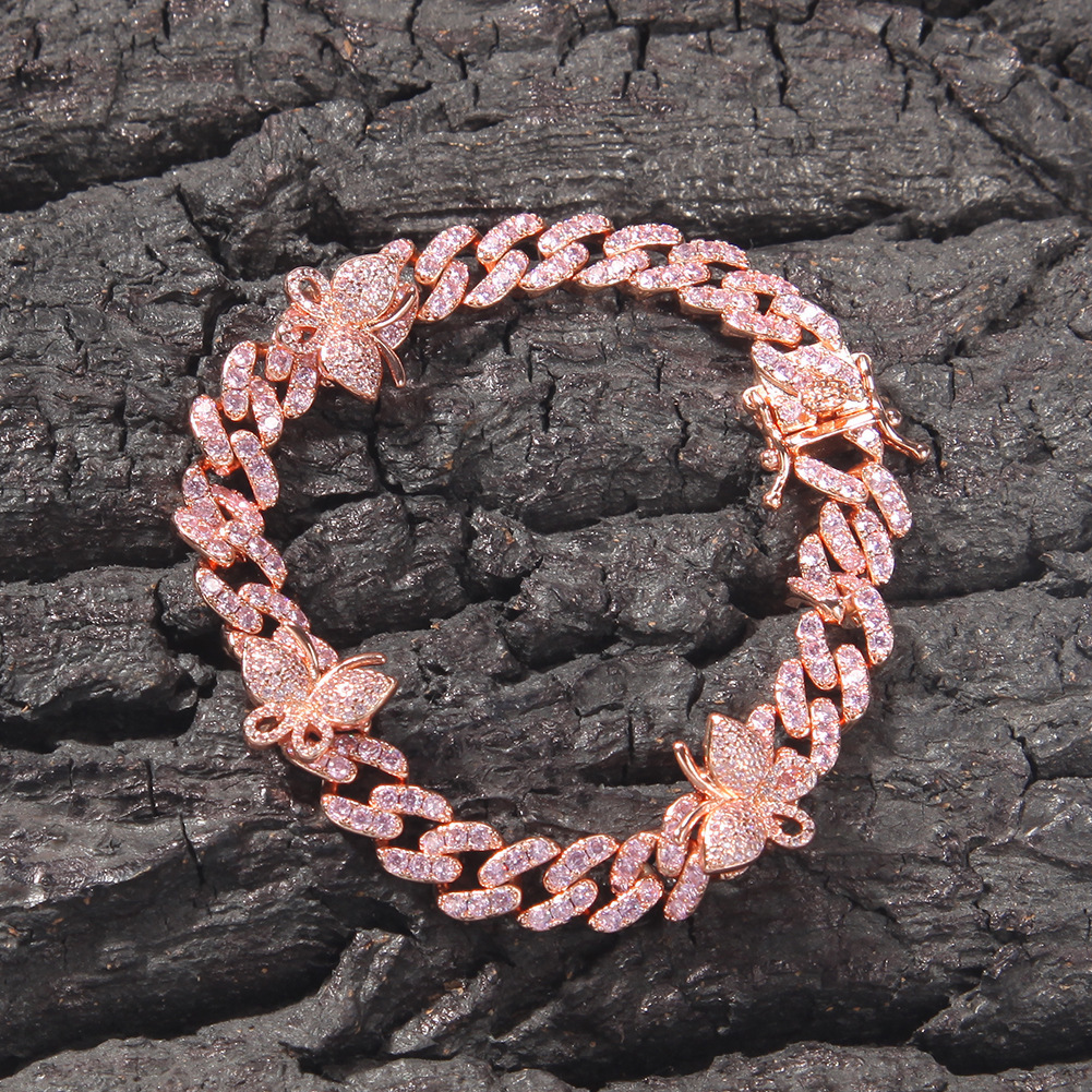 9mm 7-9inch Full Cz Stones Iced Out Butterfly Charms Bracelet Anklet Aesthetic Copper Prong Cubic Zirconia Hip Hop Cuban Link Chain Bangle Bracelets B