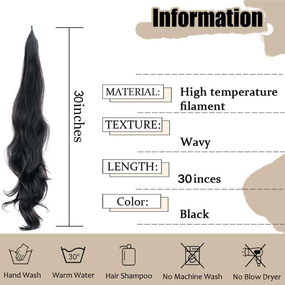 30Inch Synthetic PonyTail Wrap Around PonyTail Long Wavy Hair Extensions Black Blonde Hairpiece For WomenXJ241221