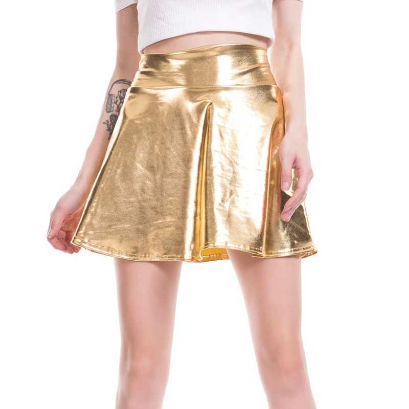 VIIANLES New Summer PU Sexy Skirt for Girl Bot Short Skater Fashion Pleated Skirt Dance Gold Silver Mini Skirt Women XXLXJ241221