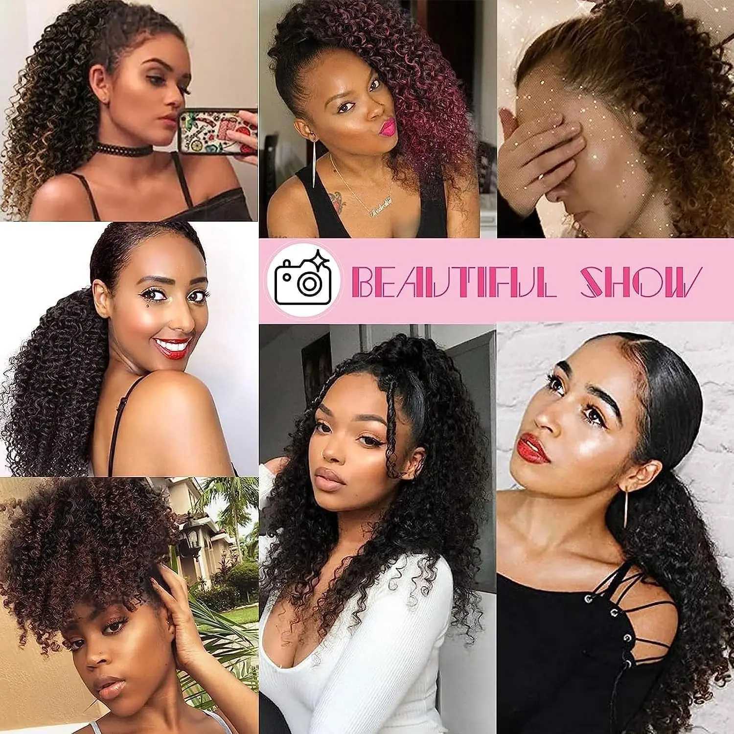 Long Curly Drawstring Ponytail Afro Puff Kinky Curly Ponytail Hair Extensions Fluffy Synthetic Fake Horse Tail Hair for WomenXJ241221