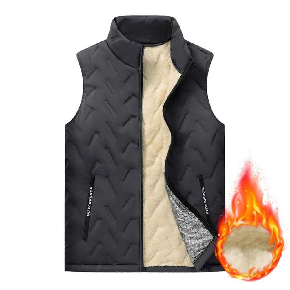 Fall Winter Men Vest Padded Thick Plush Stand Collar Sleeveless Cardigan Jackets Zipper Closure Warm Windproof Men WaistcoatXJ241221
