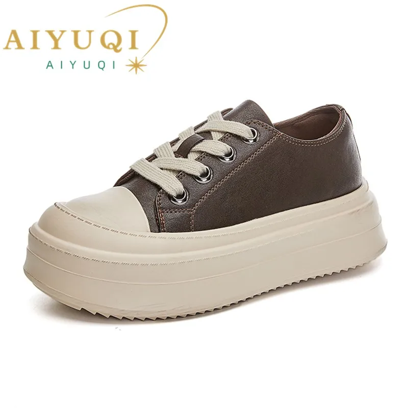 AIYUQI Sneakers Female Genuine Leather Autumn Platform Women Board Shoes Lace-up Casual Shoes Women