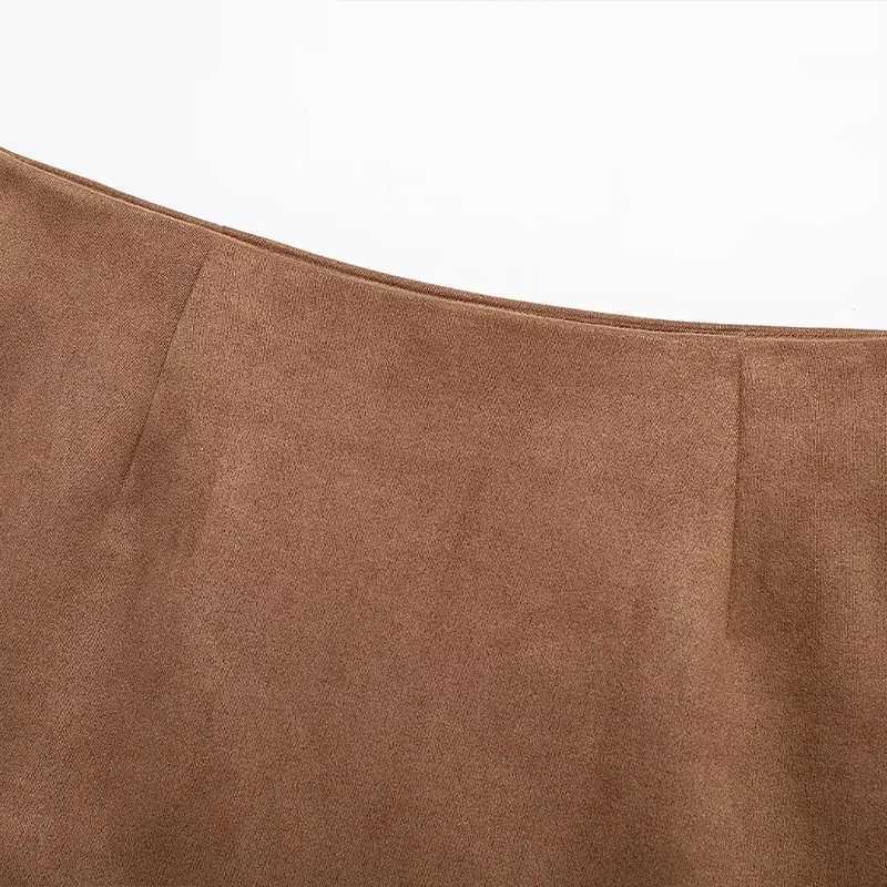 Willshela Women Fashion Brown Side Zipper A-Line Mini Skirt Vintage High Waist Fe Chic Lady SkirtsXJ241221