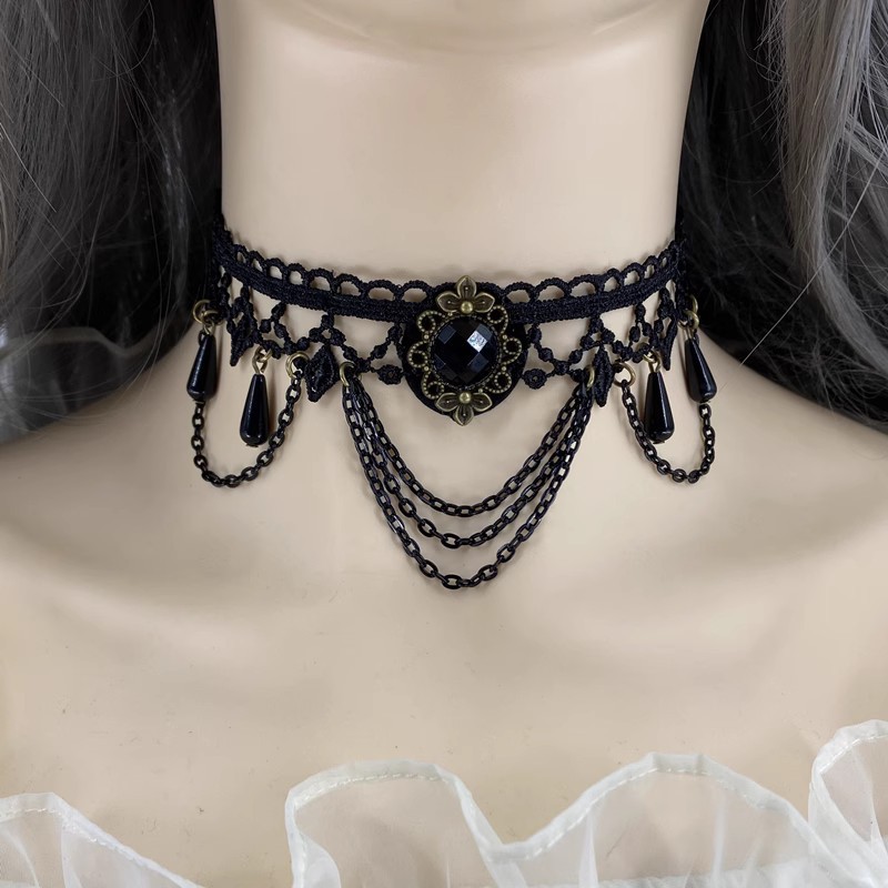 Fashion Velvet Choker Necklace for Women Vintage Onyx Sexy Lace Necklace with Pendants Gothic Girl Neck Jewelry Accessories Lolita Goth Choker Tassel 