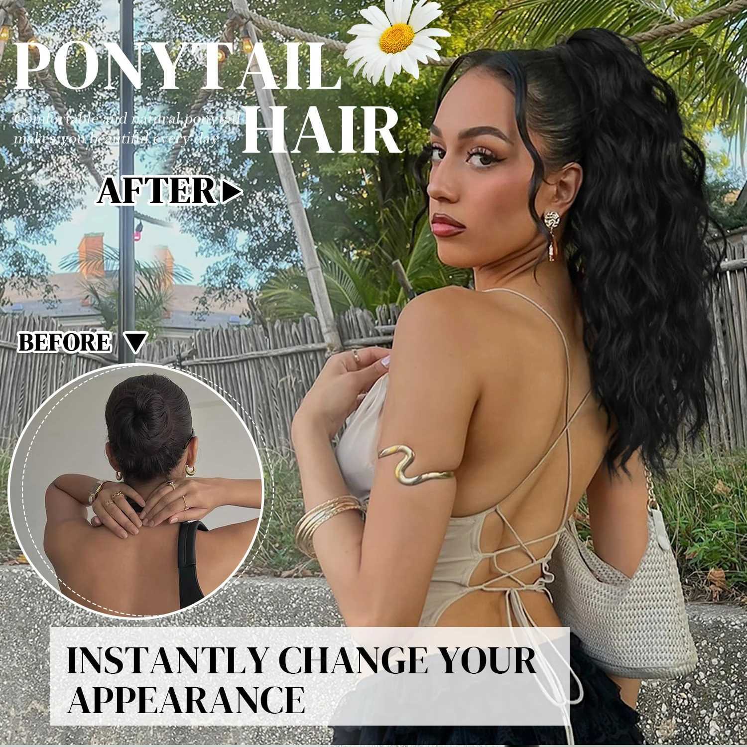 Synthetic Long Wavy Claw Clip Ponytail Extension Black Brown 18 Curly Pony Tail for Women Daily Use Fluffy Natural LookingXJ241221