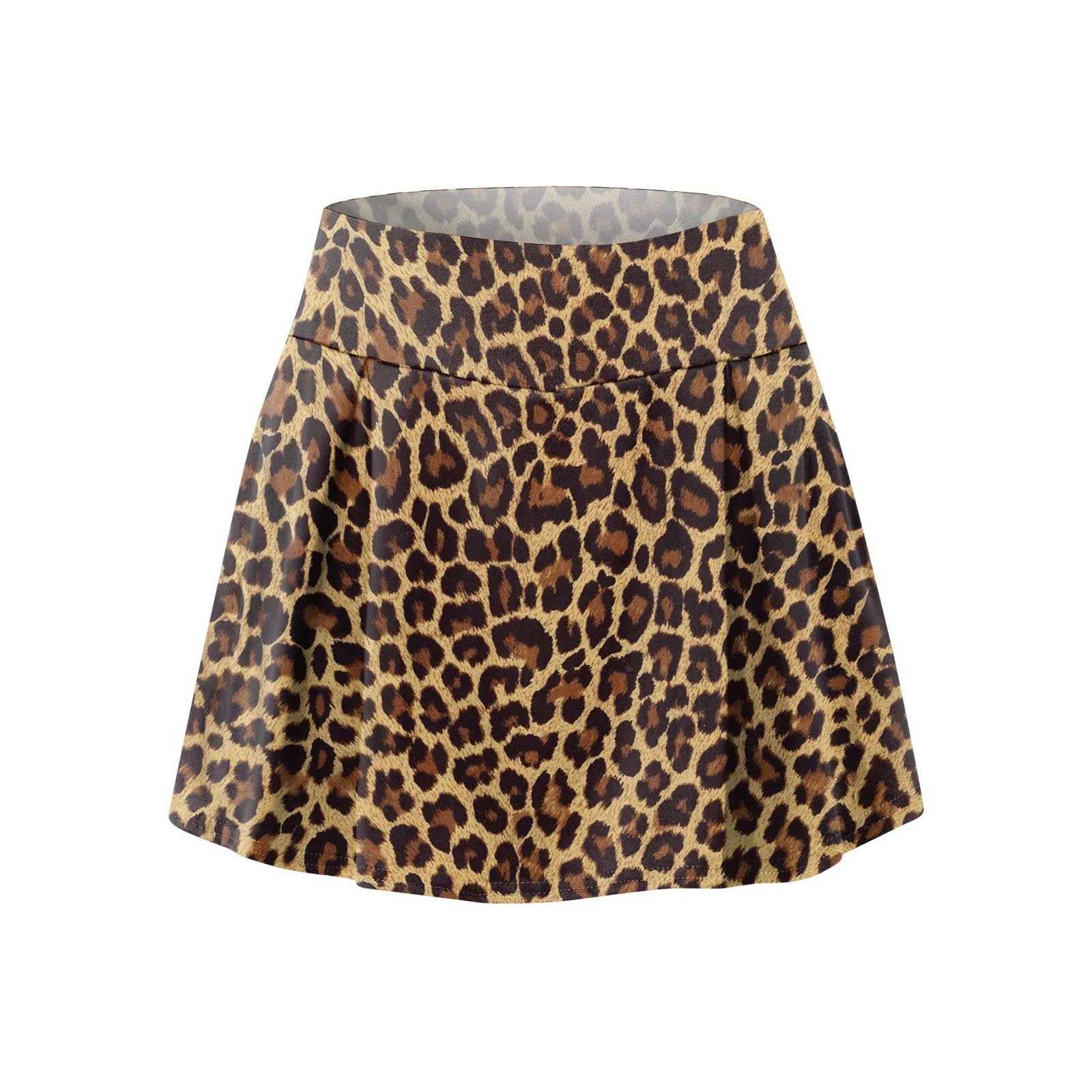 WomenS Leopard Print Athletic Stretchy Pleated Tennis Skirts Run Yoga Inner Shorts Elastic Sports Skorts Faldas jeresXJ241221